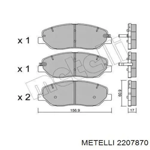 Передние тормозные колодки 2207870 Metelli