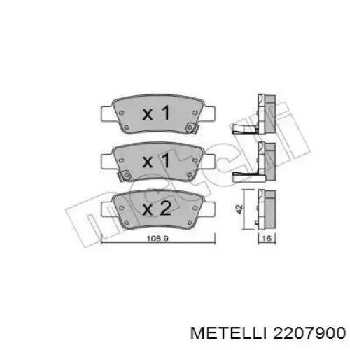 Задние тормозные колодки 2207900 Metelli