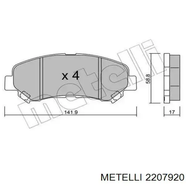 Передние тормозные колодки 2207920 Metelli