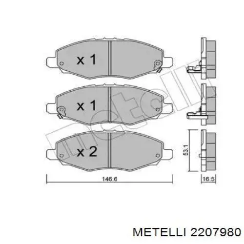 Передние тормозные колодки 2207980 Metelli