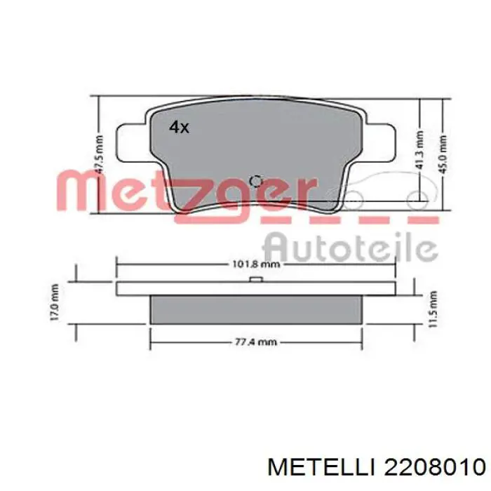 Задние тормозные колодки 2208010 Metelli