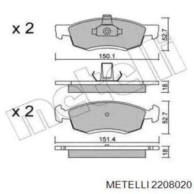 Передние тормозные колодки 2208020 Metelli