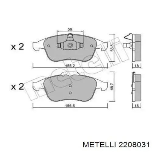 Передние тормозные колодки 2208031 Metelli