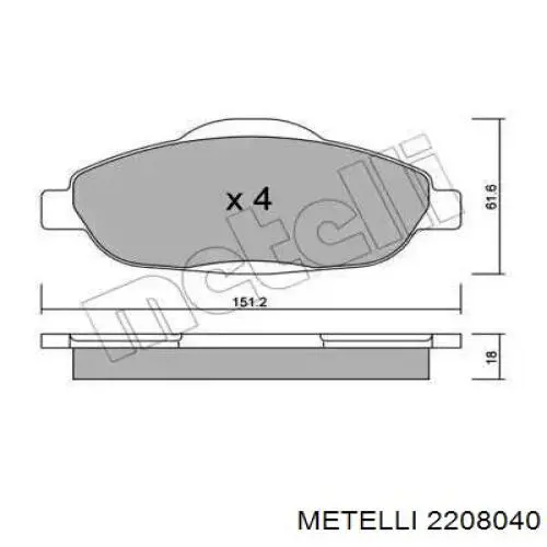 Передние тормозные колодки 2208040 Metelli