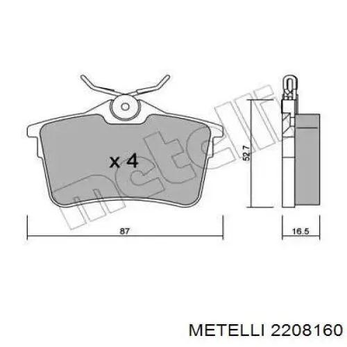 Задние тормозные колодки 2208160 Metelli