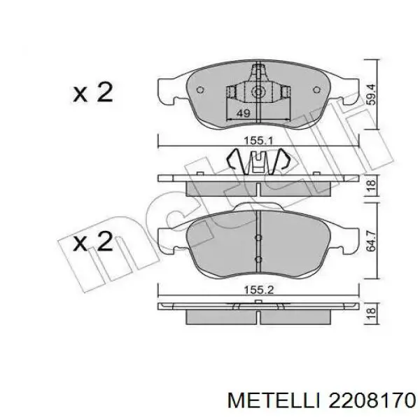 Передние тормозные колодки 2208170 Metelli