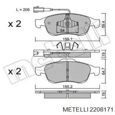 Передние тормозные колодки 2208171 Metelli