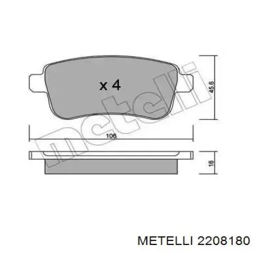 Колодки тормозные задние дисковые METELLI 2208180