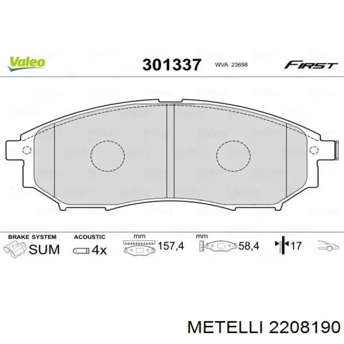 Колодки гальмівні передні, дискові 2208190 Metelli