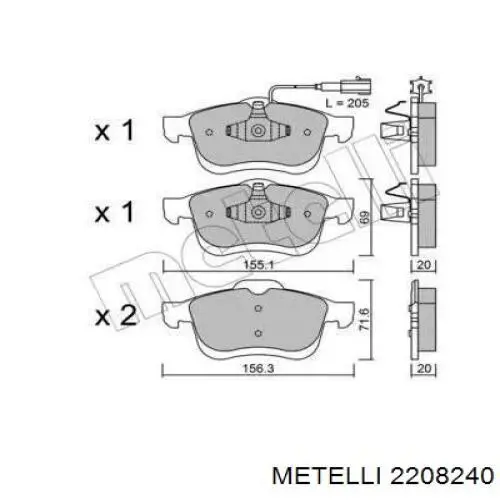 Передние тормозные колодки 2208240 Metelli