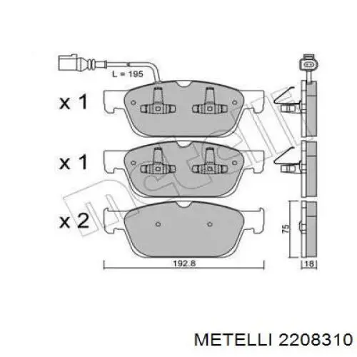 Передние тормозные колодки 2208310 Metelli