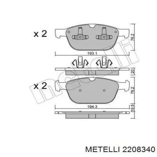 Передние тормозные колодки 2208340 Metelli