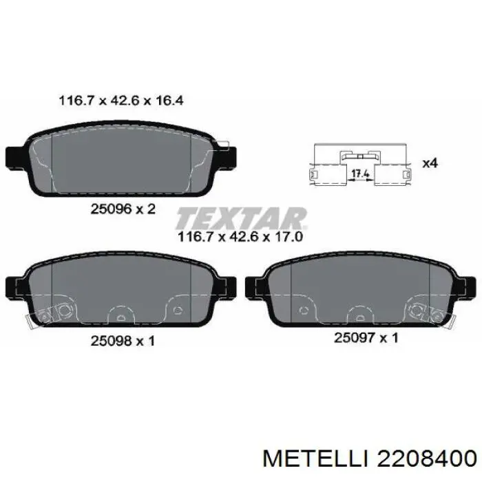 2208400 Metelli Колодки тормозные дисковые комплект