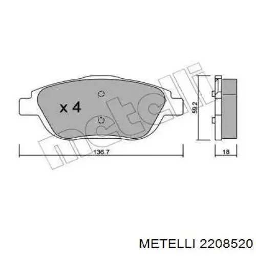 Передние тормозные колодки 2208520 Metelli