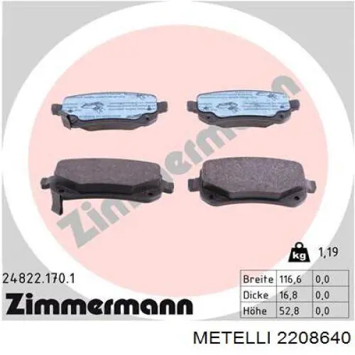 Колодки дисковые  Metelli 2208640 цена, от 20.25 USD