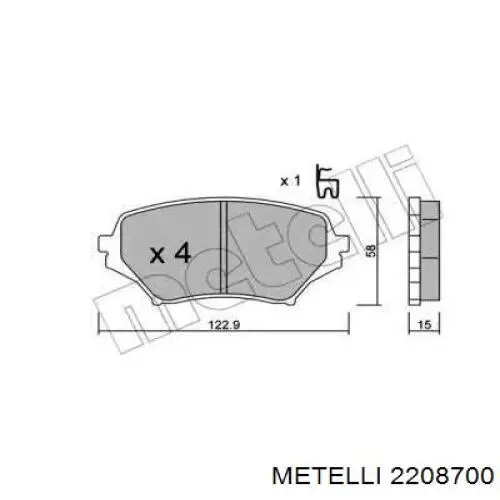 Передние тормозные колодки 2208700 Metelli