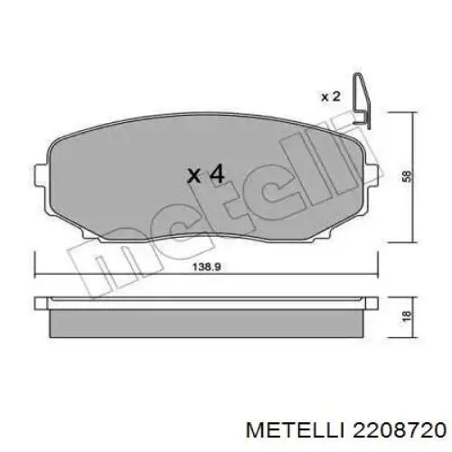 Передние тормозные колодки 2208720 Metelli