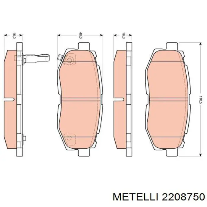 Колодки дисковые  Metelli 2208750 цена, от 22.35 USD