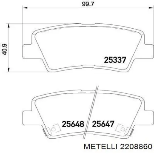Задние тормозные колодки 2208860 Metelli