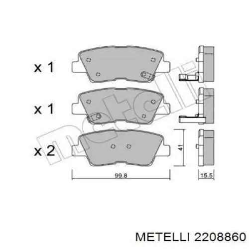 Колодки тормозные задние дисковые METELLI 2208860