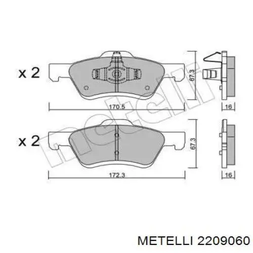 Передние тормозные колодки 2209060 Metelli