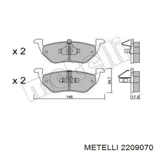 Задние тормозные колодки 2209070 Metelli