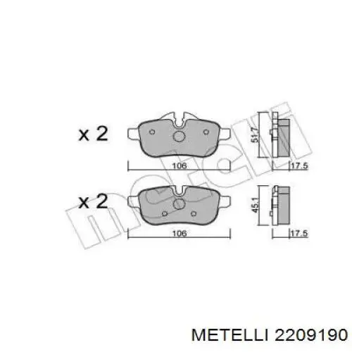 Задние тормозные колодки 2209190 Metelli