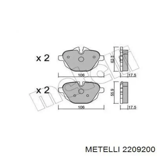 Задние тормозные колодки 2209200 Metelli