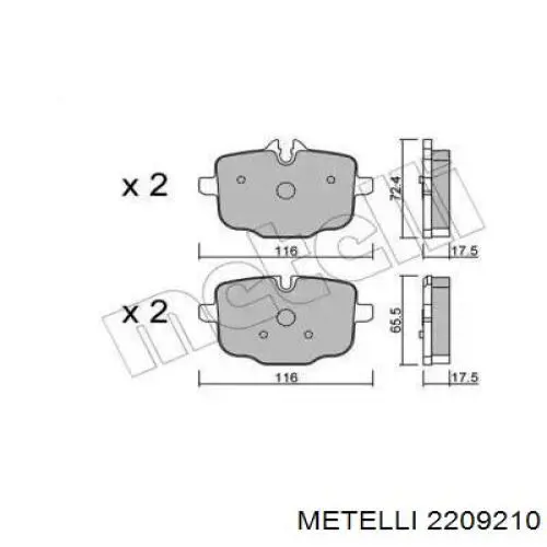 Задние тормозные колодки 2209210 Metelli