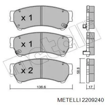 Задние тормозные колодки 2209240 Metelli