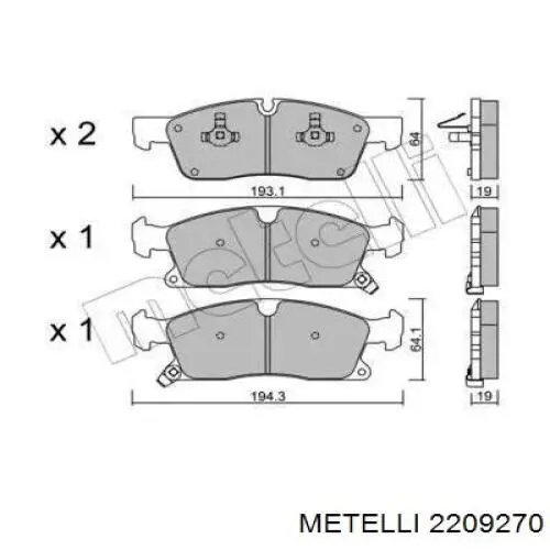 Передние тормозные колодки 2209270 Metelli