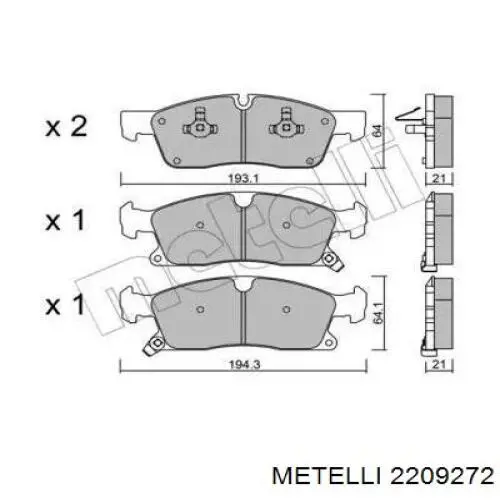 Передние тормозные колодки 2209272 Metelli