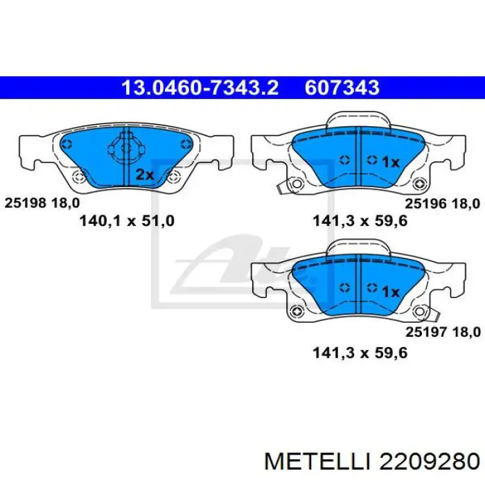 Купить 2209280 Metelli Колодки тормозные задние, дисковые