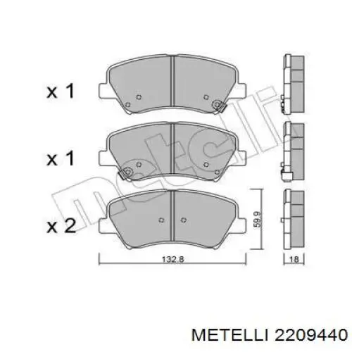 Передние тормозные колодки 2209440 Metelli