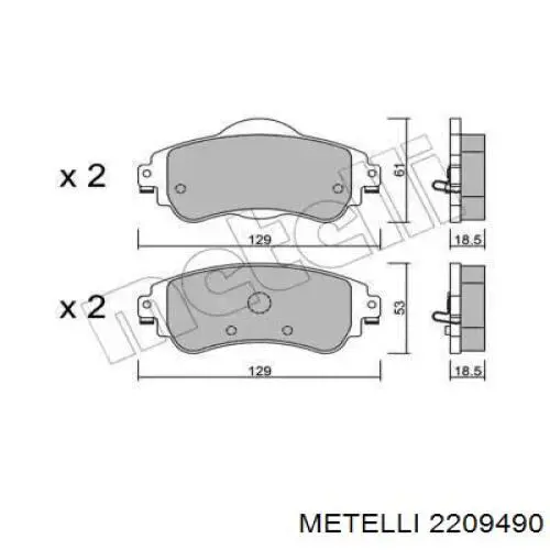 Передние тормозные колодки 2209490 Metelli