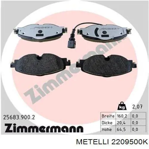 Передние тормозные колодки 2209500K Metelli