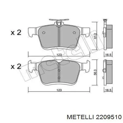 Задние тормозные колодки 2209510 Metelli