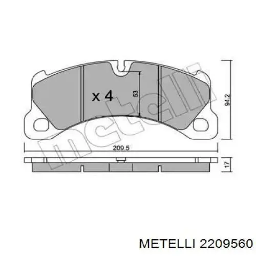 22-0956-0 Metelli передние тормозные колодки