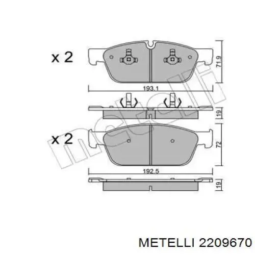 Передние тормозные колодки 2209670 Metelli