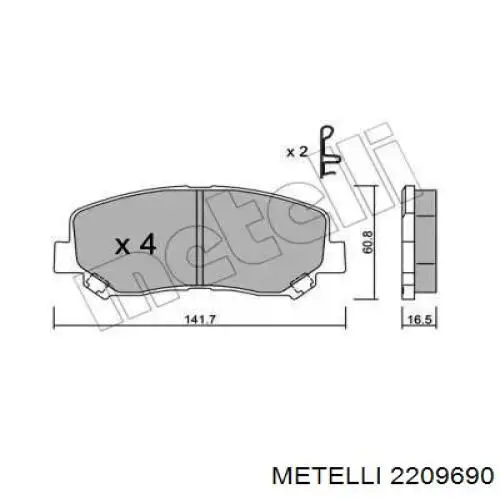 Передние тормозные колодки 2209690 Metelli