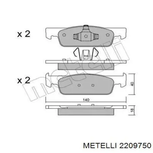 Передние тормозные колодки 2209750 Metelli