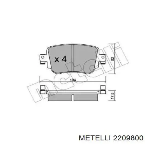 Задние тормозные колодки 2209800 Metelli