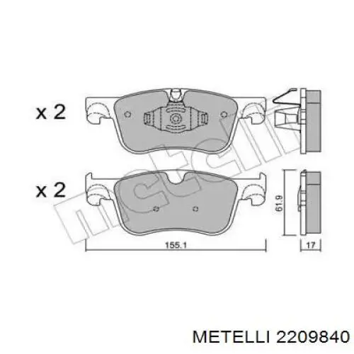 Передние тормозные колодки 2209840 Metelli