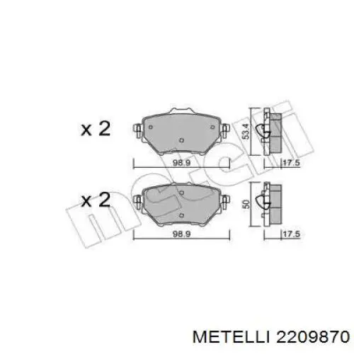 Задние тормозные колодки 2209870 Metelli