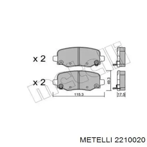 Задние тормозные колодки 2210020 Metelli