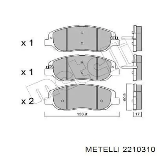 Передние тормозные колодки 2210310 Metelli