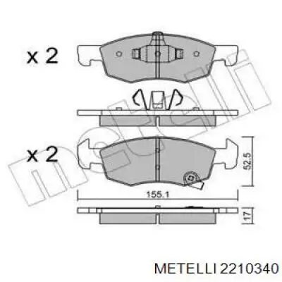 Передние тормозные колодки 2210340 Metelli