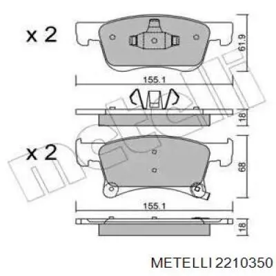 Передние тормозные колодки 2210350 Metelli