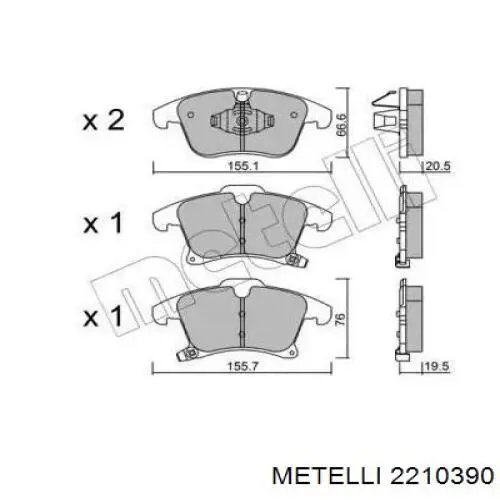 22-1039-0 Metelli sapatas do freio dianteiras de disco