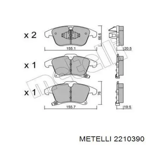 Передние тормозные колодки 2210390 Metelli